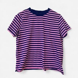 Piombo Striped Tee Women's Pink Navy Contrast Ringer Crew Neck L
